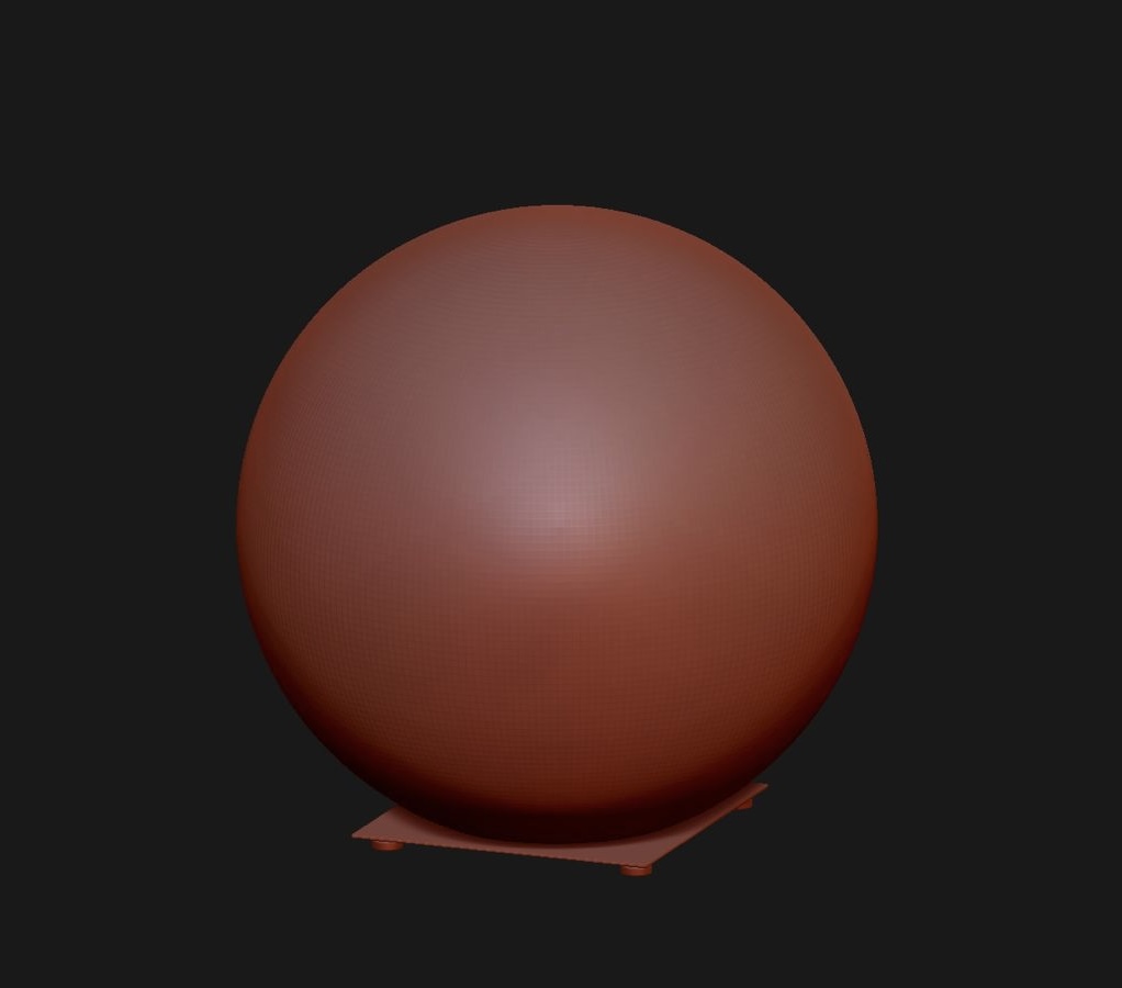 3D render of a matte terracotta sphere on a square base